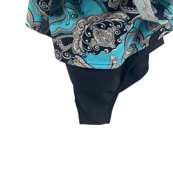 Ceeb One Piece Paisley Ruffled Modest Bathing Suit Sz 12 Slimming Built in Bra - Picture 3 of 9